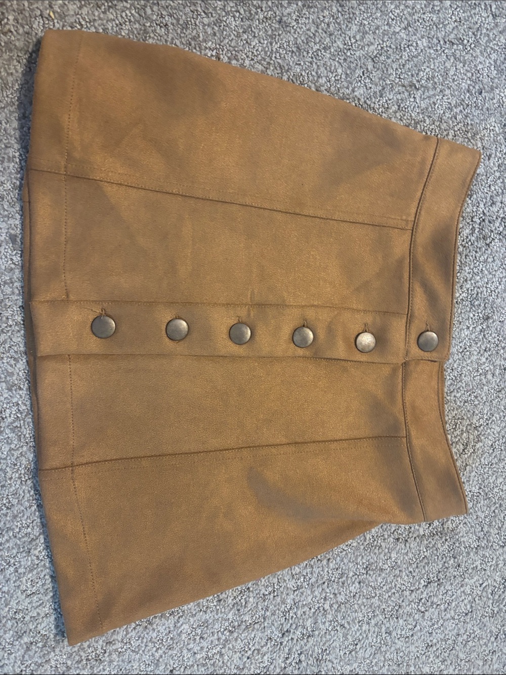 Windsor Camel A-Line Faux Suede Mini Skirt with Button Front